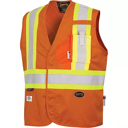 FR-Tech® Hi-Vis 88/12 7 oz FR/ARC-Rated Safety Vest – Snap Closure – Hi-Vis Orange – S