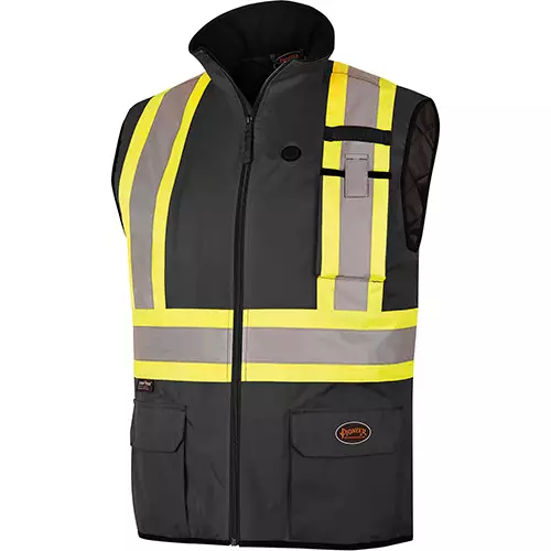 Hi-Vis Heated Insulated Safety Vest – 100% Waterproof – Black – S