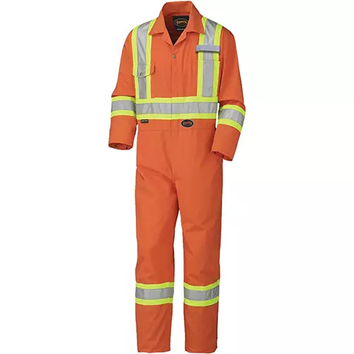 Hi-Vis Poly/Cotton Safety Coveralls – Industrial Wash – Zipper Closure – Hi-Vis Orange – 36