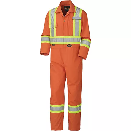 Hi-Vis Poly/Cotton Safety Coveralls – Industrial Wash – Zipper Closure – Hi-Vis Orange – 40 – Tall