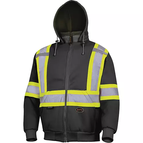 Hi-Vis Polyester Fleece Hoodie – Zipper Closure – Black – 2XL