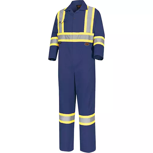 Hi-Vis Poly/Cotton Safety Coveralls – Zipper Closure – Navy – 42 – Tall