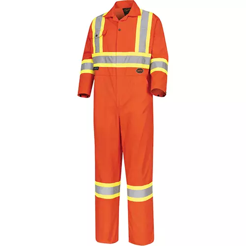 Hi-Vis Poly/Cotton Safety Coveralls – Zipper Closure – Orange – 40 – Tall