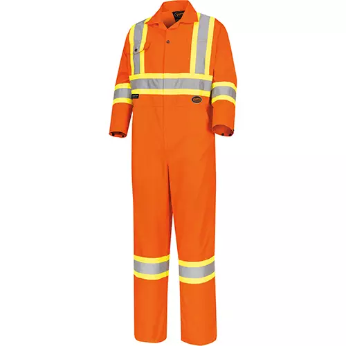 Hi-Vis Poly/Cotton Safety Coveralls – Zipper Closure – Orange – 62 – Tall