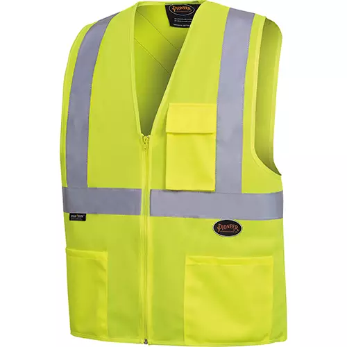 Hi-Vis Tricot Poly Safety Vest – 2" Tape – Zipper Closure – Hi-Vis Yellow/Green – 4XL