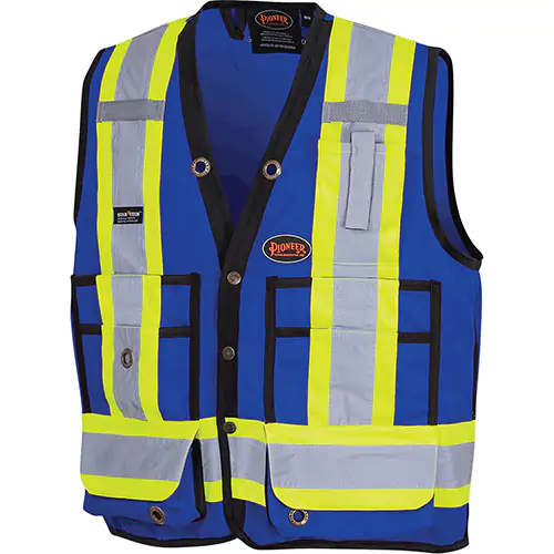 Hi-Vis 150D Poly Twill Surveyor's Safety Vest – Snap Closure – Royal Blue – 2