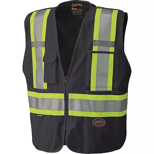 Hi-Vis Tricot Poly Safety Vest – Mesh-Back – 5-pt Tear-Away – Black – XS