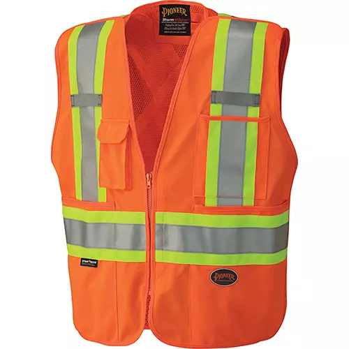 Hi-Vis Tricot Poly Safety Vest – Mesh-Back – 5-pt Tear-Away – Hi-Vis Orange – XS
