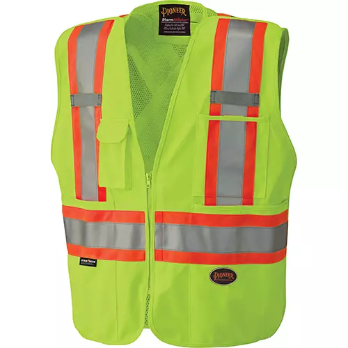 Hi-Vis Tricot Poly Safety Vest – Mesh-Back – 5-pt Tear-Away – Hi-Vis Yellow/Green – XS