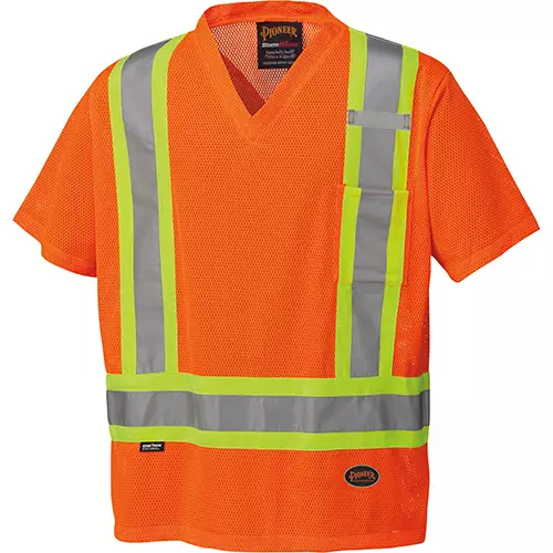 Hi-Vis Poly Mesh Safety T-Shirt – Chest Pocket – Hi-Vis Orange – 2XL
