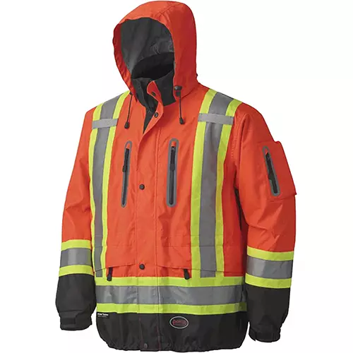 Hi-Vis Premium Safety Jacket – Waterproof/Breathable – Detachable Hood – Hi-Vis Orange – XS