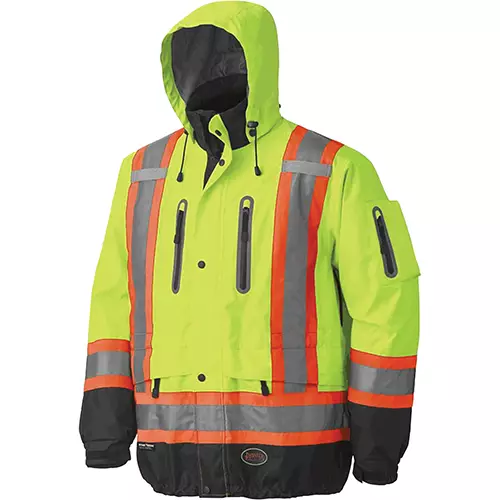 Hi-Vis Premium Safety Jacket – Waterproof/Breathable – Detachable Hood – Hi-Vis Yellow/Green – XS