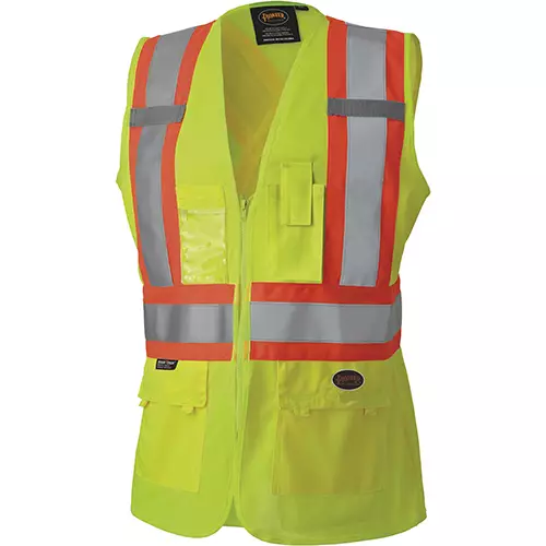 Women's Hi-Vis Tricot Poly Interlock Safety Vest – Zipper Closure – Hi-Vis Yellow/Green –XS