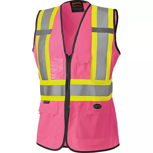 Women's Hi-Vis Tricot Poly Interlock Safety Vest – Zipper Closure – Pink – 3XL