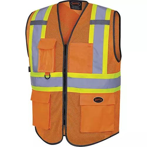 Hi-Vis Mesh Poly Safety Vest – Zipper Closure – Hi-Vis Orange – XS