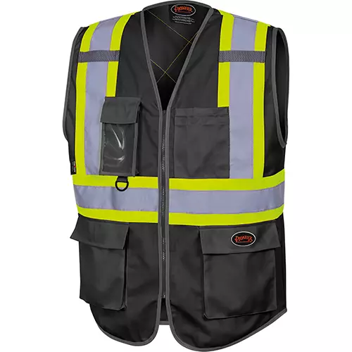 Hi-Vis Poly Tricot Safety Vest – Zipper Closure – Black – XS