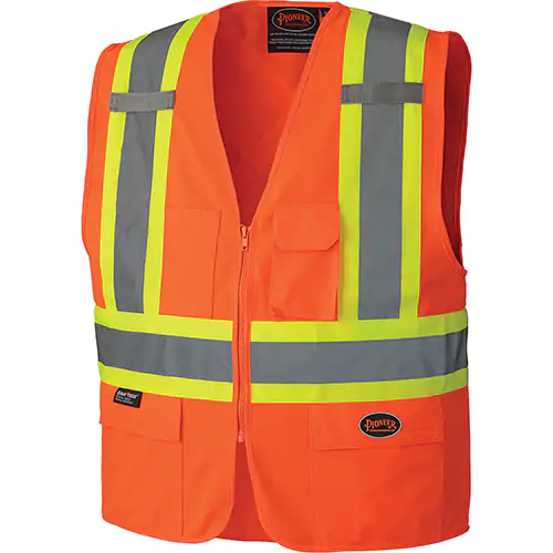 Hi-Vis Poly Tricot Safety Vest – Zipper Closure – Hi-Vis Orange – 2XL