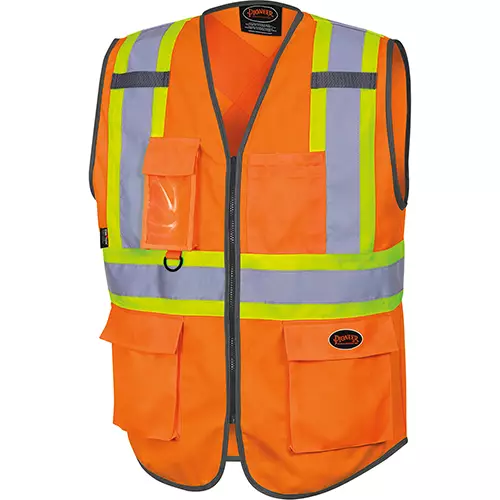 Hi-Vis Tricot Poly Safety Vest – Zipper Closure – Hi-Vis Orange – XS