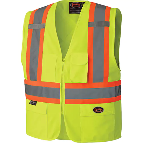 Hi-Vis Poly Tricot Safety Vest – Zipper Closure – Hi-Vis Yellow/Green – 2XL