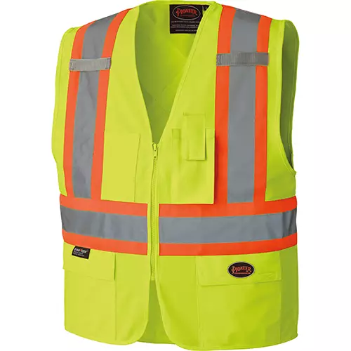 Hi-Vis Poly Tricot Safety Vest – Zipper Closure – Hi-Vis Yellow/Green – 4XL