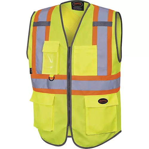 Hi-Vis Tricot Poly Safety Vest – Zipper Closure – Hi-Vis Yellow/Green – XS