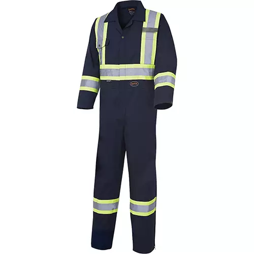 Hi-Vis Poly/Cotton Safety Coveralls – Zipper Closure – Navy – 36