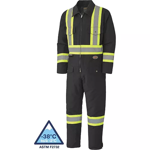 Hi-Vis Quilted Cotton Duck Safety Coveralls – Zipper Closure – Black – S