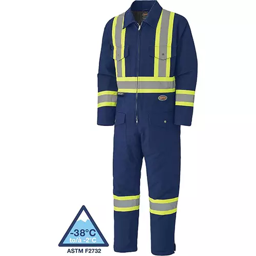 Hi-Vis Quilted Cotton Duck Safety Coveralls – Zipper Closure – Navy – S