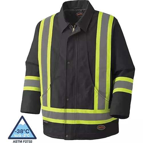 Hi-Vis Quilted Cotton Duck Safety Parka – Black – XS