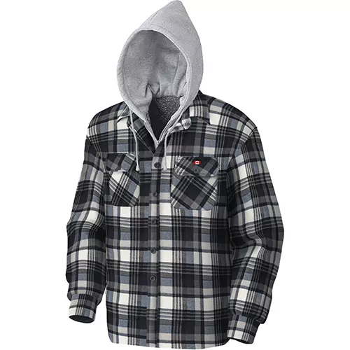 Quilted Polar Fleece Hooded Shirt – Blue/Grey Plaid – XS