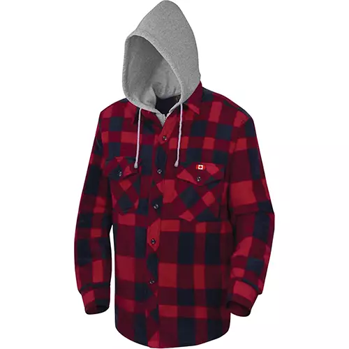 Quilted Polar Fleece Hooded Shirt – Red/Black Plaid – S