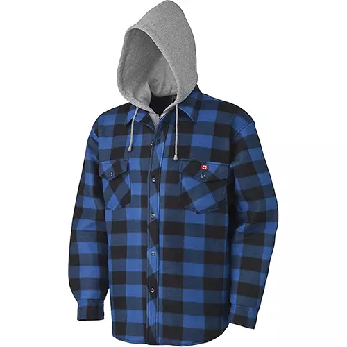 Quilted Polar Fleece Hooded Shirt – Royal/Black Plaid – S