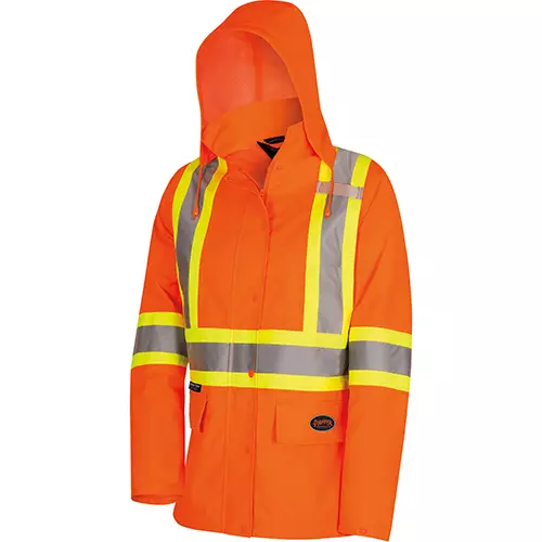 "The Rock" Women's Hi-Vis 300D Oxford Poly Jacket – PU Coated – Hi-Vis Orange – XS