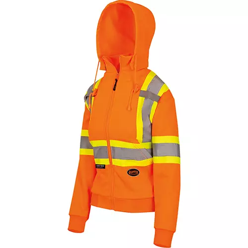 Women's Hi-Vis Fleece Hoodie –Zipper Closure – Hi-Vis Orange – XS
