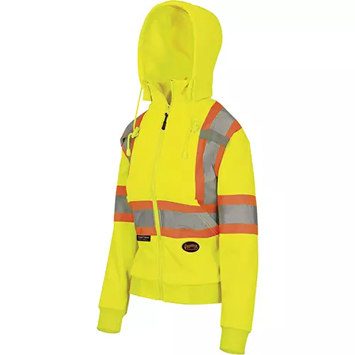 Women's Hi-Vis Fleece Hoodie –Zipper Closure – Hi-Vis Yellow – XS