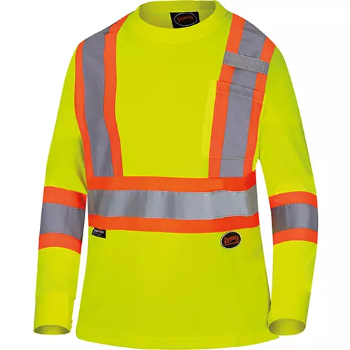 Women's Hi-Vis Bird's-Eye Long-Sleeved Safety T-Shirt – Hi-Vis Yellow/Green- XS