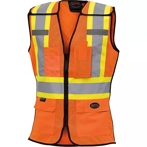 Women's Hi-Vis Mesh Tear-Away Safety Vest – Zipper Closure – Hi-Vis Orange – XS