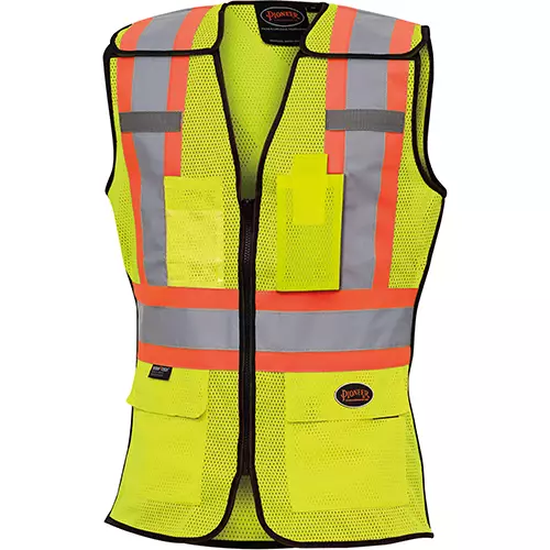 Women's Hi-Vis Mesh Tear-Away Safety Vest – Zipper Closure – Hi-Vis Yellow/Green – XS