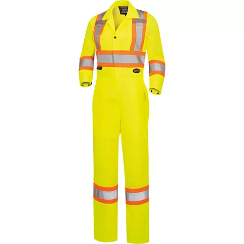 Women's Hi-Vis Traffic Safety Coveralls – Zipper Closure – Hi-Vis Yellow/Green – XS