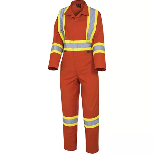 Women's Poly/Cotton Safety Coveralls – Zipper Closure – Orange – XS