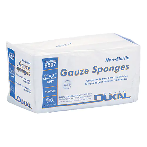 GAUZE SPONGES,3"X3",8 PLY,BX/200 (White 200 Count)