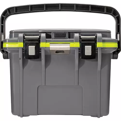 Pelican Personal Cooler with dry box, integrated bottle opener, removable inner tray 14 quart, Dark Gray – Green