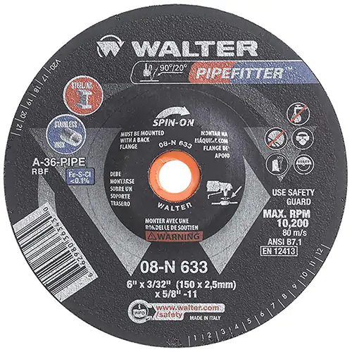 6" X 3/32" X 5/8-11" PIPEFITTER SPIN-ON