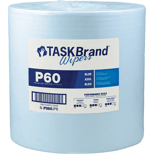 TaskBrand® P60 Premium Series Wiper, Hydrospun, Blue, 12" x 12", Medium Duty, Roll