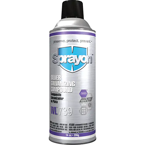 Sprayon WL739 Silver Galvanizing Compound, Medium Gloss, Silver Gray, 14 oz.