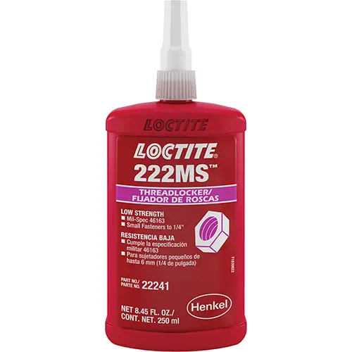 Threadlocker 222MS Low Strength/Small Screw/Mil-Spec. 250 ml Bottle