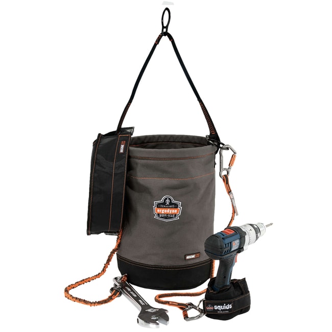 Arsenal 5960T Canvas Hoist Bucket and Top – D-Rings, Gray, L (12.5in D x 17in H (32cm x 43cm))