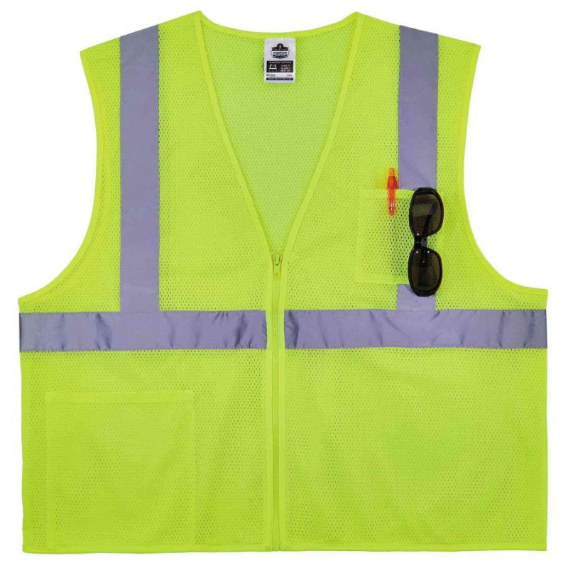 GloWear 8256Z Self-Extinguishing Hi-Vis Safety Vest – Type R, Class 2, Zipper, Lime, 2XL/3XL