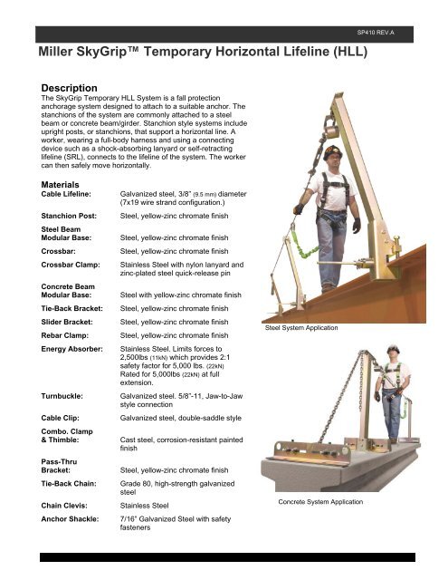 Miller SkyGrip™ Temporary Horizontal Lifeline Systems : Large Extension Bar w/Adjuster Beam Flange Width 12'' To 36'' and Beam F