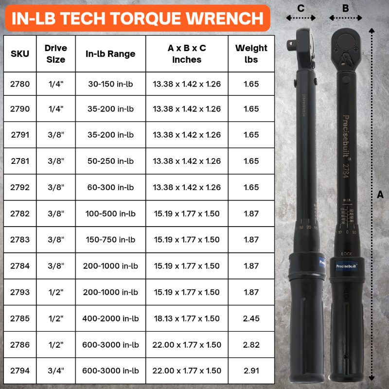 Wrench, Torque, 60 to 300 in-lbs